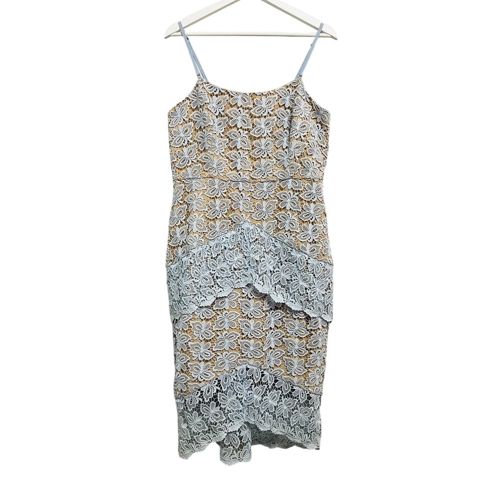 Cooper St Dress Womens 12 Blue‎ Floral Lace Tiered Midi Sheath Spaghetti Strap